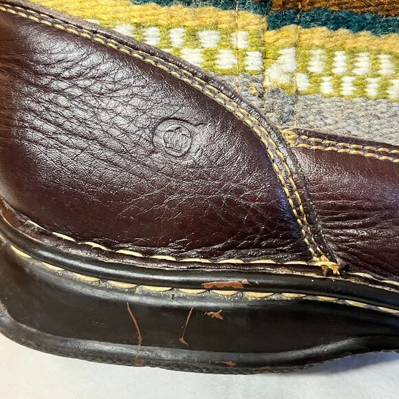 Born Boots Brown Leather Wool Blanket Aztec Western Boho Mid Calf Pull On 8M/39 - Picture 4 of 8